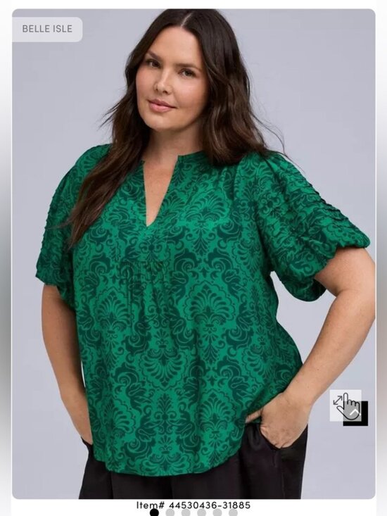 torrid Tops - Torrid Belle Isle NWT Damask Emerald Marine Green Women's Blouse